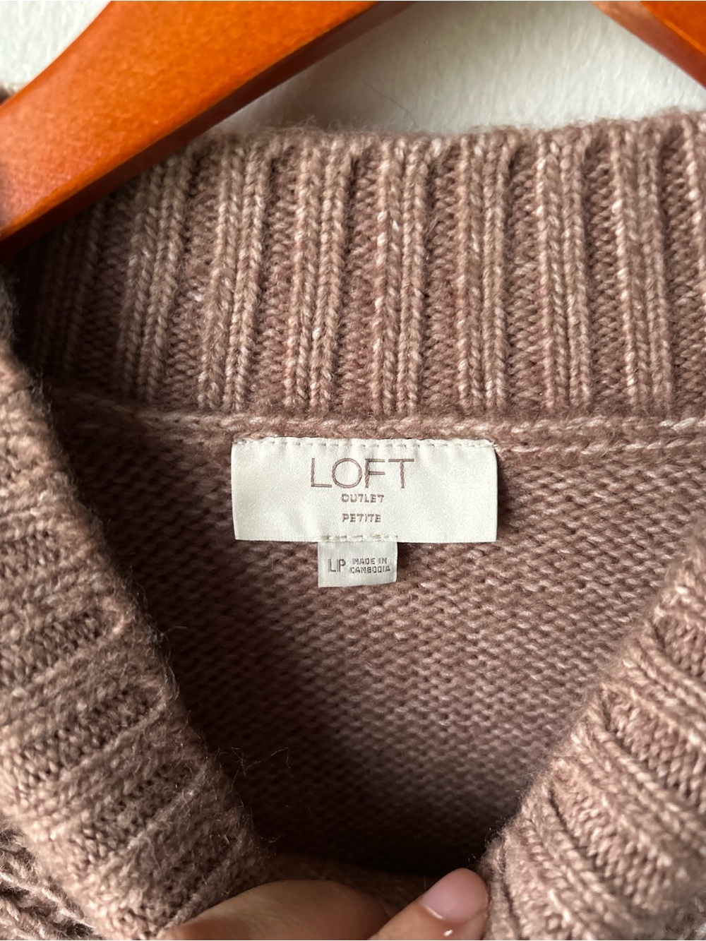 LOFT Outlet Petite Brown Cable Knit Mock Neck Sweater LP - Picture 6 of 9